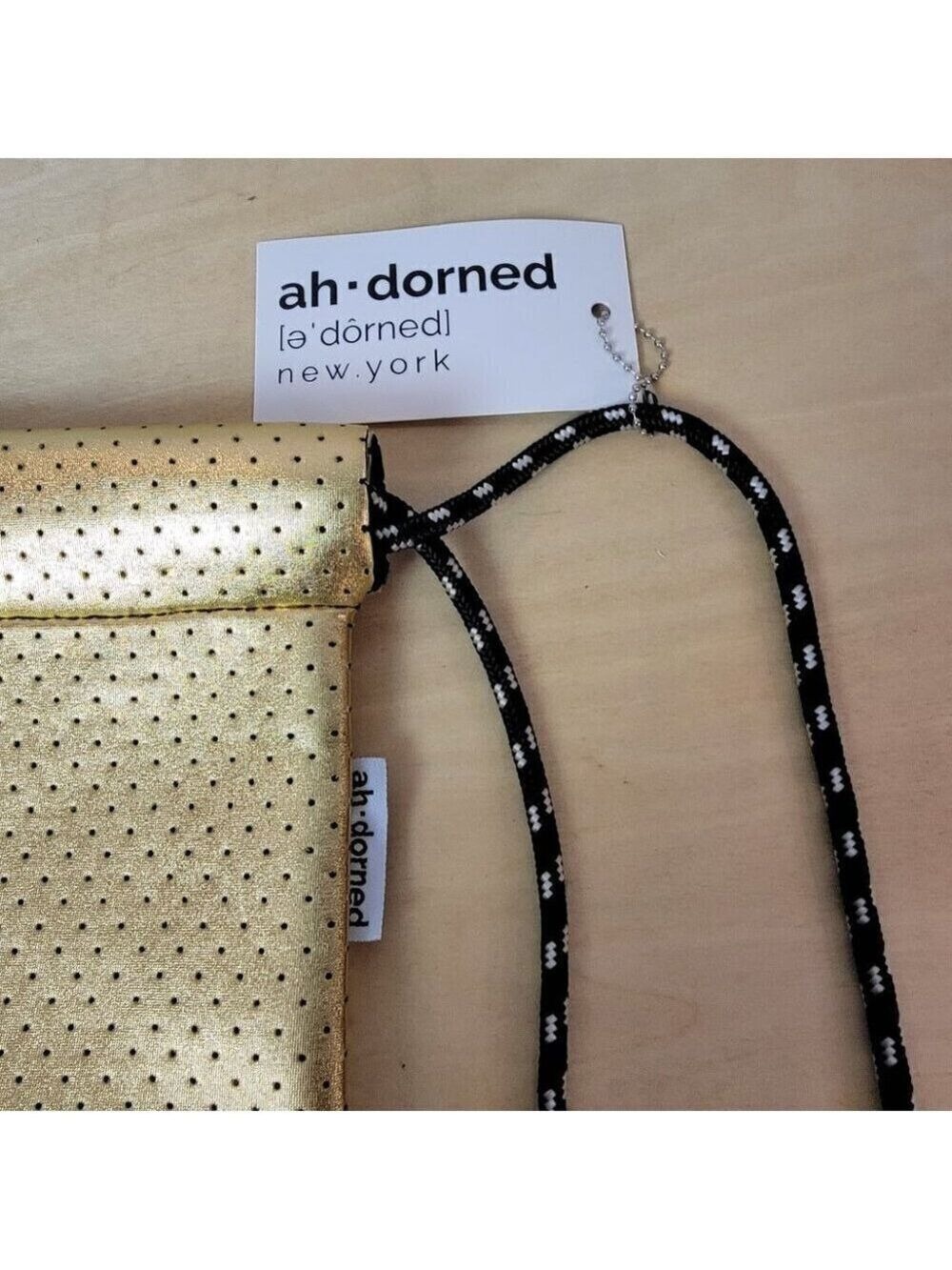 ah dorned new york Gold Neoprene Drawstring Tote Bag - New with Tag - See Notes - Picture 2 of 12